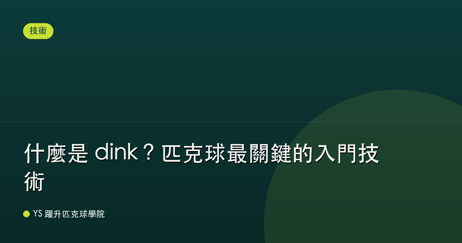 什麼是 dink？匹克球最關鍵的入門技術